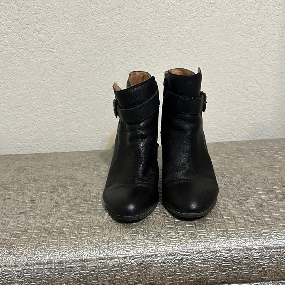 Black Vionic Leather Ankle Boots with Buckle
